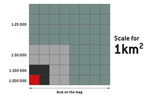 Walking map scales in comparison
